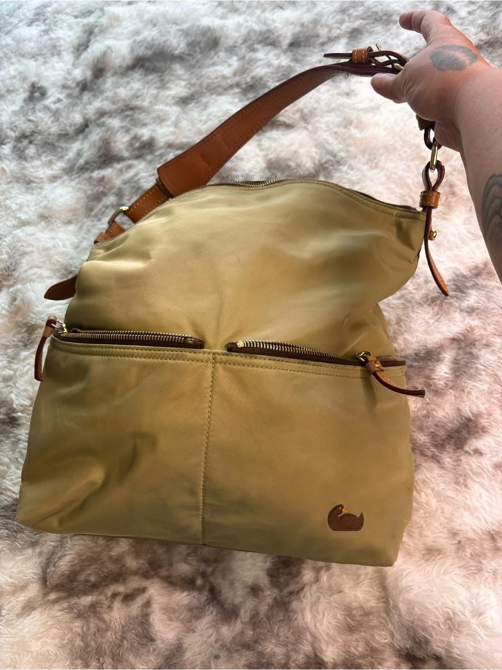 Dooney & Bourke Hot Pink Nylon Bag with Brown Leather Trim